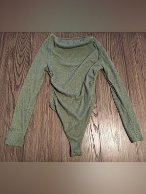 Source Unknown Olive Green Ribbed Long Sleeve Bodysuit